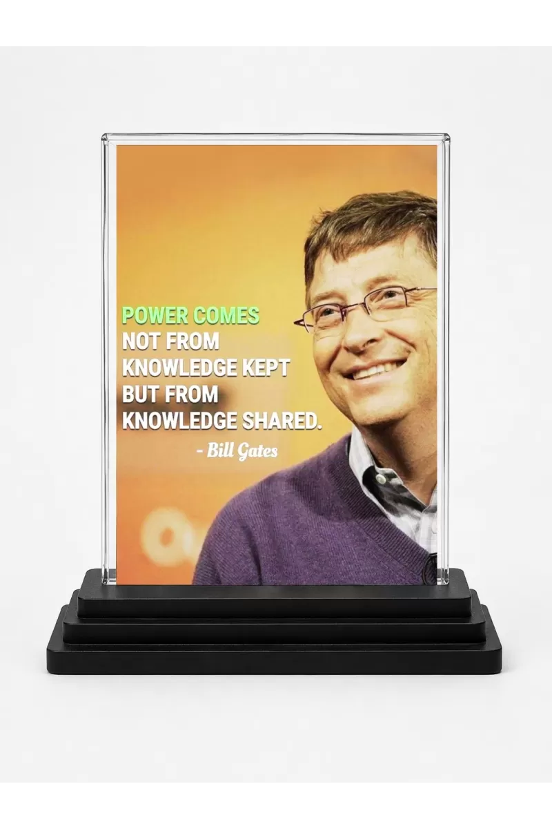 Bill Gates Acrylic Car Dashboard Showpiece | Double-Sided Bill Gates Photo Stand | 3 X 4 Inch Photo | Transparent Acrylic Frame With Black Base | Car Dashboard, Office & Table Decor (F71208)