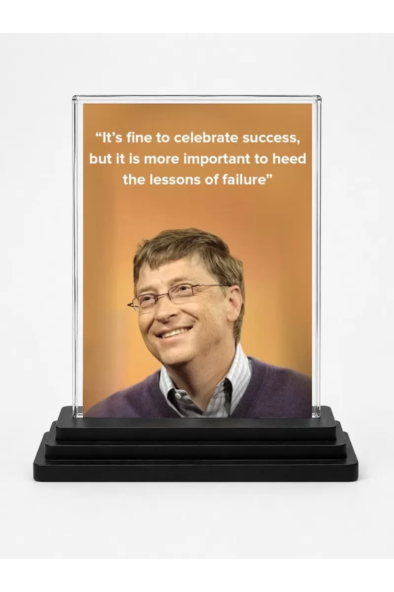 Bill Gates Acrylic Car Dashboard Showpiece | Double-Sided Bill Gates Photo Stand | 3 X 4 Inch Photo | Transparent Acrylic Frame With Black Base | Car Dashboard, Office & Table Decor (F71209)