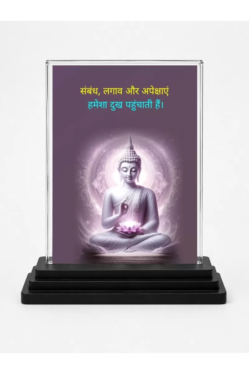 Gautama Buddha Acrylic Car Dashboard Showpiece | Double-Sided Gautama Buddha Photo Stand | 3 X 4 Inch Photo | Transparent Acrylic Frame With Black Base | Car Dashboard, Office & Table Decor (F71210)
