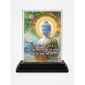Gautama Buddha Acrylic Car Dashboard Showpiece | Double-Sided Gautama Buddha Photo Stand | 3 X 4 Inch Photo | Transparent Acrylic Frame With Black Base | Car Dashboard, Office & Table Decor (F71211)