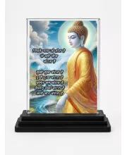 Gautama Buddha Acrylic Car Dashboard Showpiece | Double-Sided Gautama Buddha Photo Stand | 3 X 4 Inch Photo | Transparent Acrylic Frame With Black Base | Car Dashboard, Office & Table Decor (F71212)
