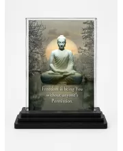 Gautama Buddha Acrylic Car Dashboard Showpiece | Double-Sided Gautama Buddha Photo Stand | 3 X 4 Inch Photo | Transparent Acrylic Frame With Black Base | Car Dashboard, Office & Table Decor (F71214)