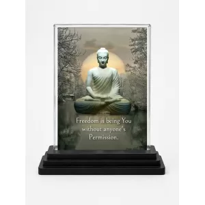 Gautama Buddha Acrylic Car Dashboard Showpiece | Double-Sided Gautama Buddha Photo Stand | 3 X 4 Inch Photo | Transparent Acrylic Frame With Black Base | Car Dashboard, Office & Table Decor (F71214)