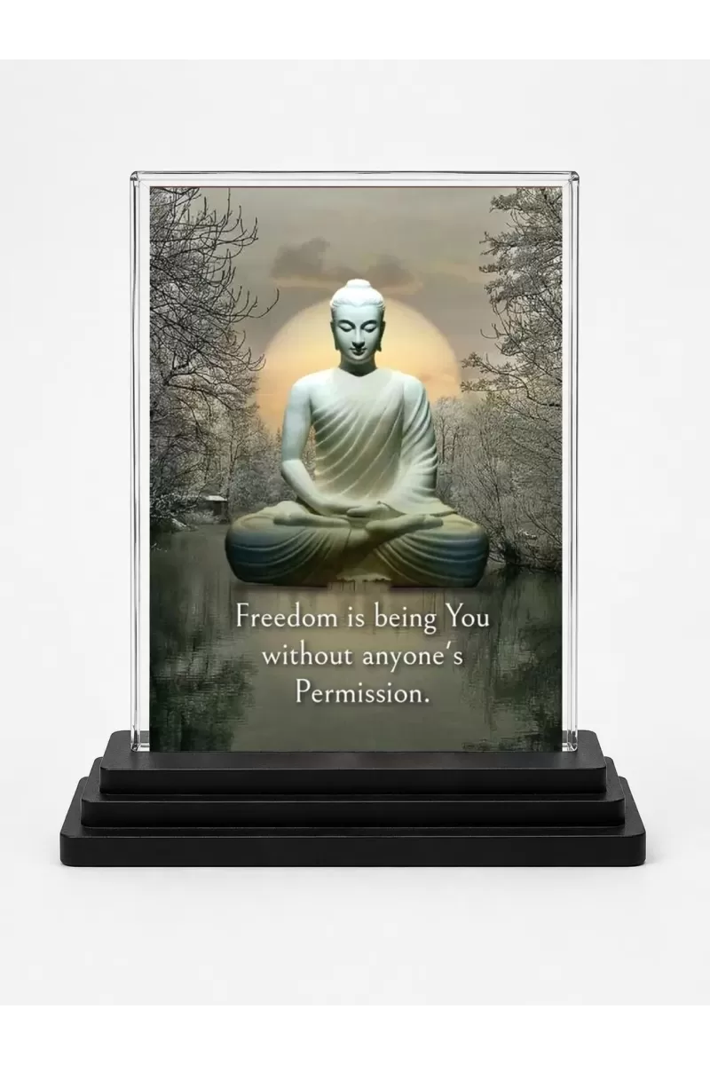 Gautama Buddha Acrylic Car Dashboard Showpiece | Double-Sided Gautama Buddha Photo Stand | 3 X 4 Inch Photo | Transparent Acrylic Frame With Black Base | Car Dashboard, Office & Table Decor (F71214)