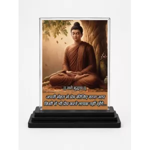 Gautama Buddha Acrylic Car Dashboard Showpiece | Double-Sided Gautama Buddha Photo Stand | 3 X 4 Inch Photo | Transparent Acrylic Frame With Black Base | Car Dashboard, Office & Table Decor (F71218)