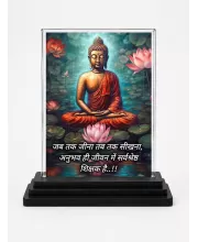 Gautama Buddha Acrylic Car Dashboard Showpiece | Double-Sided Gautama Buddha Photo Stand | 3 X 4 Inch Photo | Transparent Acrylic Frame With Black Base | Car Dashboard, Office & Table Decor (F71221)