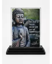 Gautama Buddha Acrylic Car Dashboard Showpiece | Double-Sided Gautama Buddha Photo Stand | 3 X 4 Inch Photo | Transparent Acrylic Frame With Black Base | Car Dashboard, Office & Table Decor (F71222)
