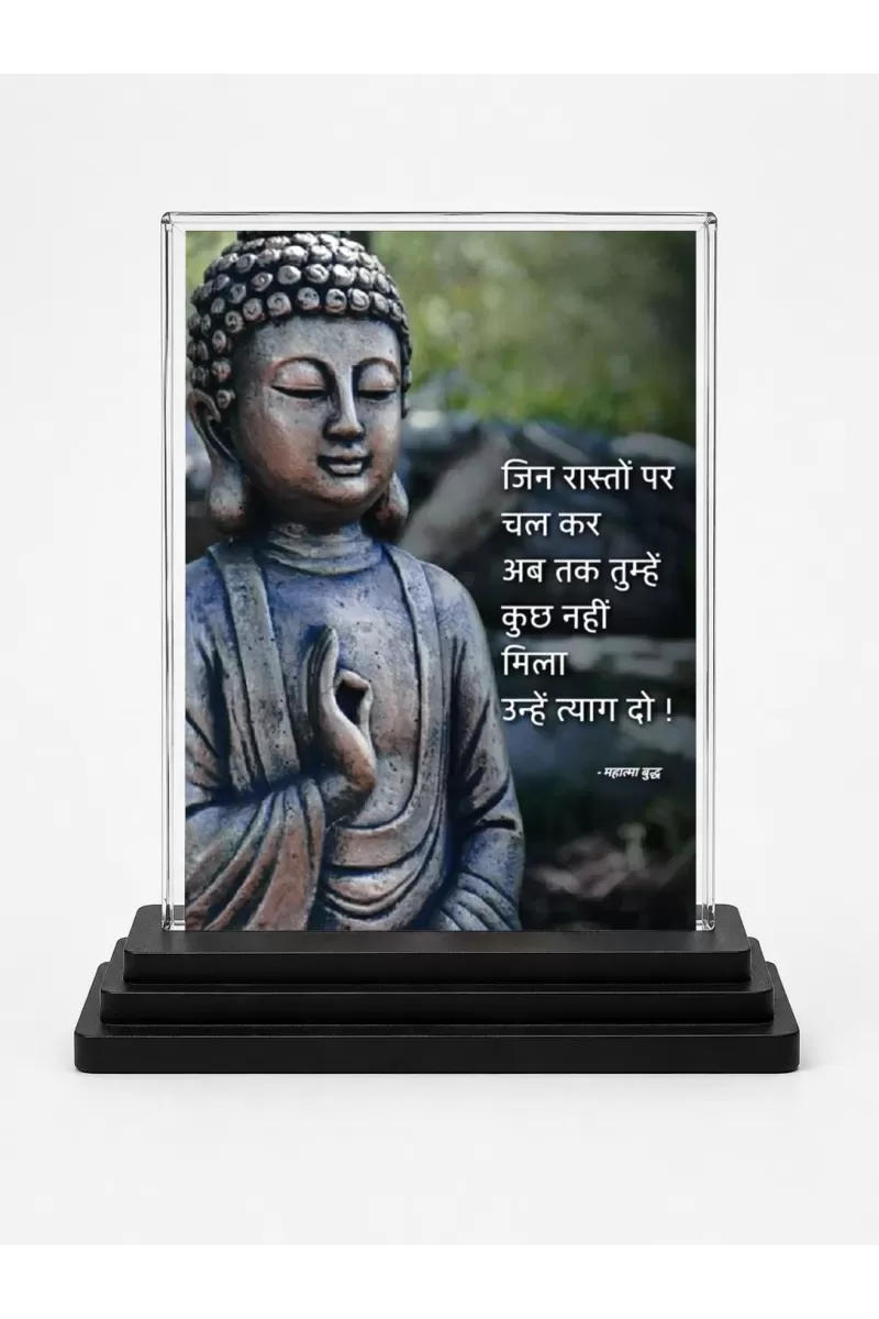 Gautama Buddha Acrylic Car Dashboard Showpiece | Double-Sided Gautama Buddha Photo Stand | 3 X 4 Inch Photo | Transparent Acrylic Frame With Black Base | Car Dashboard, Office & Table Decor (F71222)
