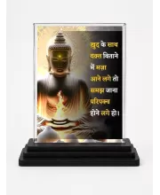 Gautama Buddha Acrylic Car Dashboard Showpiece | Double-Sided Gautama Buddha Photo Stand | 3 X 4 Inch Photo | Transparent Acrylic Frame With Black Base | Car Dashboard, Office & Table Decor (F71223)