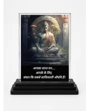 Gautama Buddha Acrylic Car Dashboard Showpiece | Double-Sided Gautama Buddha Photo Stand | 3 X 4 Inch Photo | Transparent Acrylic Frame With Black Base | Car Dashboard, Office & Table Decor (F71225)