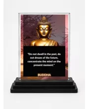 Gautama Buddha Acrylic Car Dashboard Showpiece | Double-Sided Gautama Buddha Photo Stand | 3 X 4 Inch Photo | Transparent Acrylic Frame With Black Base | Car Dashboard, Office & Table Decor (F71229)
