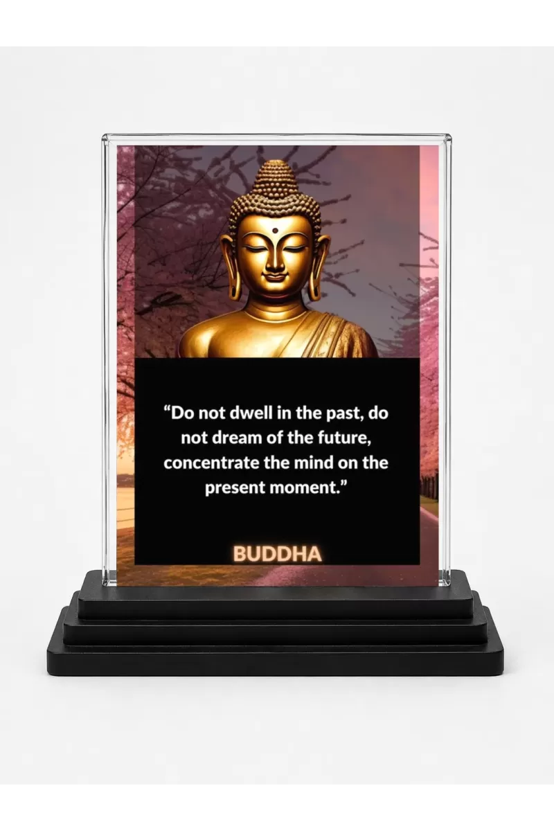 Gautama Buddha Acrylic Car Dashboard Showpiece | Double-Sided Gautama Buddha Photo Stand | 3 X 4 Inch Photo | Transparent Acrylic Frame With Black Base | Car Dashboard, Office & Table Decor (F71229)