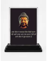 Gautama Buddha Acrylic Car Dashboard Showpiece | Double-Sided Gautama Buddha Photo Stand | 3 X 4 Inch Photo | Transparent Acrylic Frame With Black Base | Car Dashboard, Office & Table Decor (F71230)