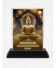 Gautama Buddha Acrylic Car Dashboard Showpiece | Double-Sided Gautama Buddha Photo Stand | 3 X 4 Inch Photo | Transparent Acrylic Frame With Black Base | Car Dashboard, Office & Table Decor (F71235)