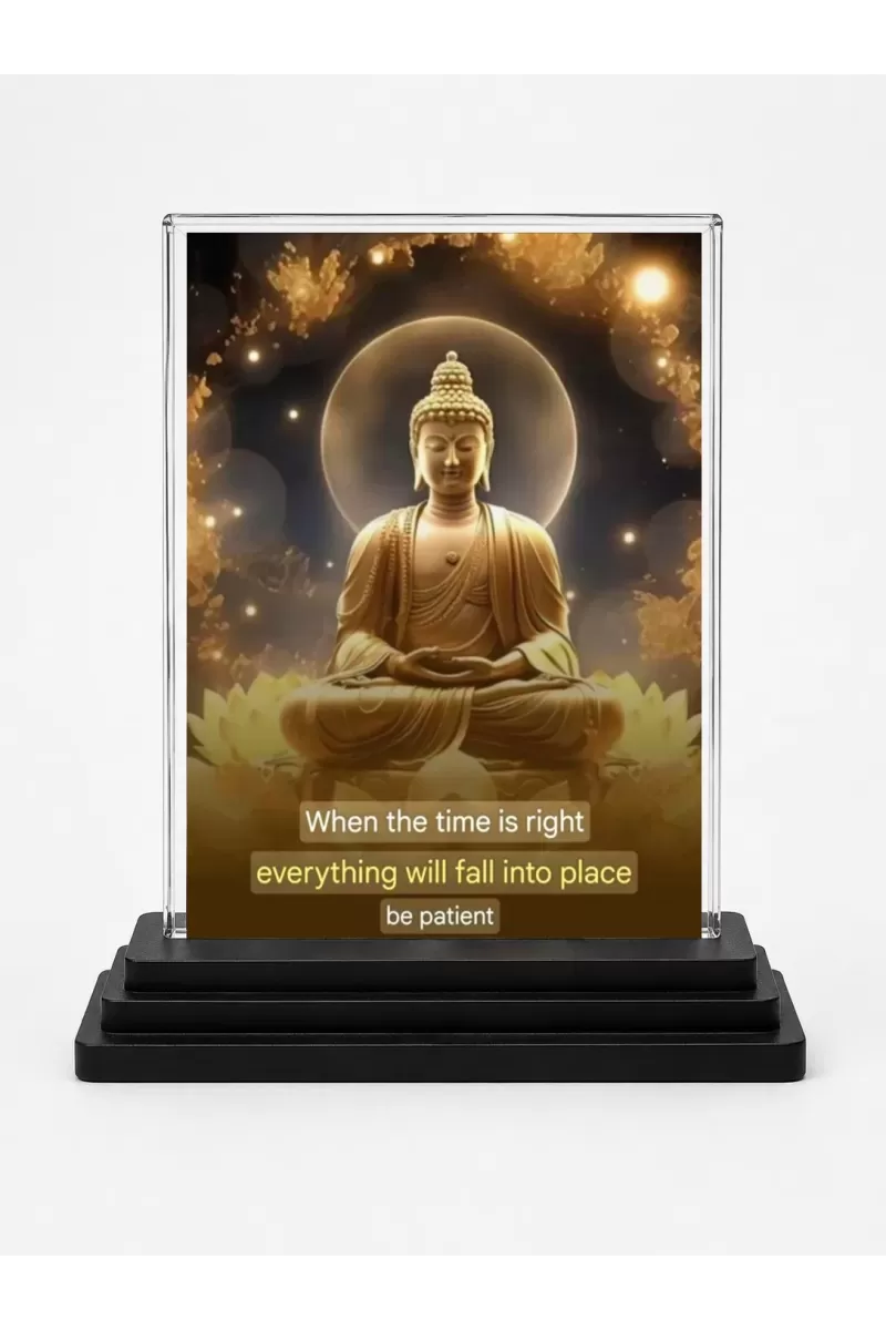 Gautama Buddha Acrylic Car Dashboard Showpiece | Double-Sided Gautama Buddha Photo Stand | 3 X 4 Inch Photo | Transparent Acrylic Frame With Black Base | Car Dashboard, Office & Table Decor (F71235)