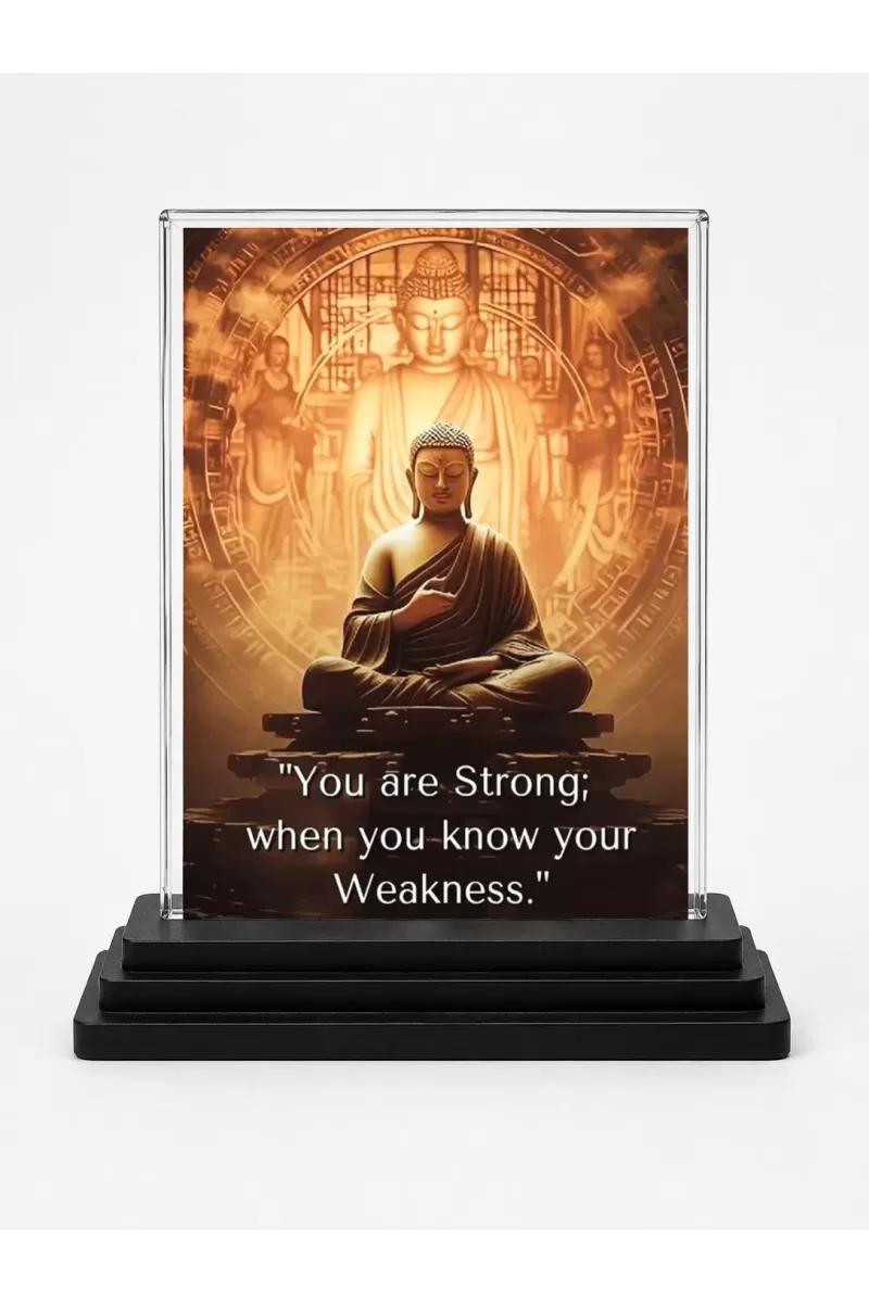 Gautama Buddha Acrylic Car Dashboard Showpiece | Double-Sided Gautama Buddha Photo Stand | 3 X 4 Inch Photo | Transparent Acrylic Frame With Black Base | Car Dashboard, Office & Table Decor (F71236)