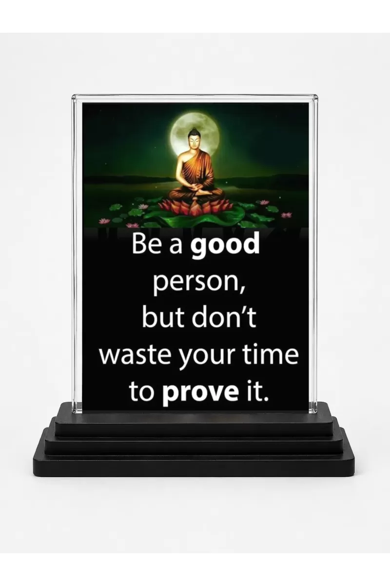 Gautama Buddha Acrylic Car Dashboard Showpiece | Double-Sided Gautama Buddha Photo Stand | 3 X 4 Inch Photo | Transparent Acrylic Frame With Black Base | Car Dashboard, Office & Table Decor (F71239)