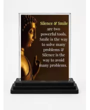Gautama Buddha Acrylic Car Dashboard Showpiece | Double-Sided Gautama Buddha Photo Stand | 3 X 4 Inch Photo | Transparent Acrylic Frame With Black Base | Car Dashboard, Office & Table Decor (F71241)