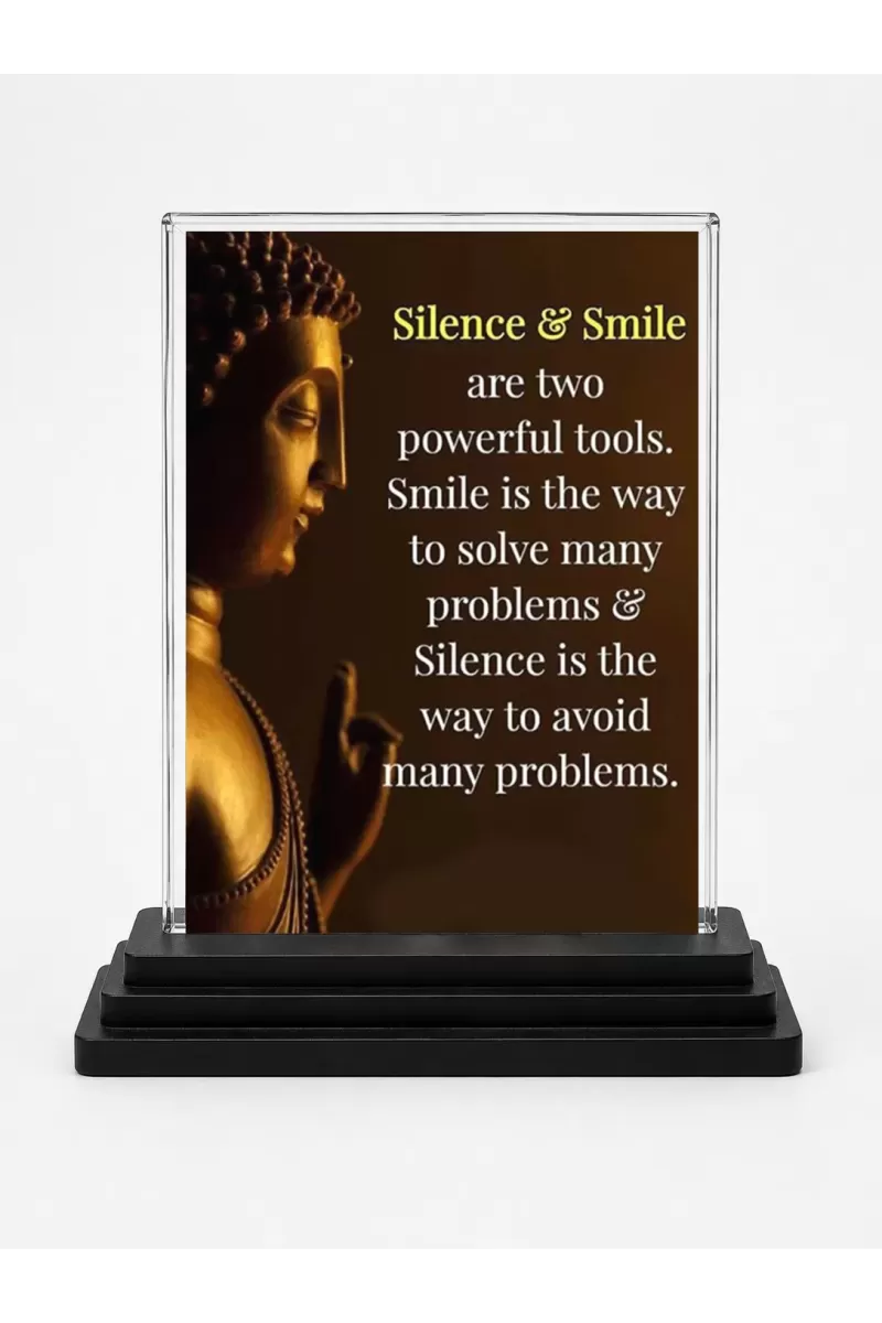 Gautama Buddha Acrylic Car Dashboard Showpiece | Double-Sided Gautama Buddha Photo Stand | 3 X 4 Inch Photo | Transparent Acrylic Frame With Black Base | Car Dashboard, Office & Table Decor (F71241)