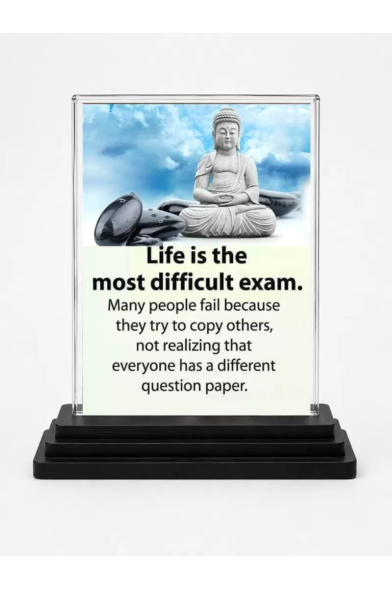 Gautama Buddha Acrylic Car Dashboard Showpiece | Double-Sided Gautama Buddha Photo Stand | 3 X 4 Inch Photo | Transparent Acrylic Frame With Black Base | Car Dashboard, Office & Table Decor (F71242)