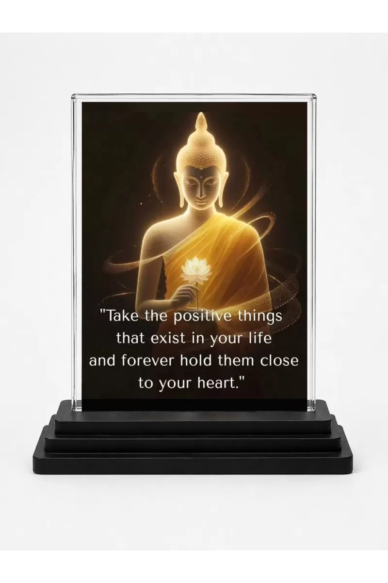 Gautama Buddha Acrylic Car Dashboard Showpiece | Double-Sided Gautama Buddha Photo Stand | 3 X 4 Inch Photo | Transparent Acrylic Frame With Black Base | Car Dashboard, Office & Table Decor (F71243)