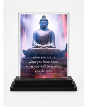 Gautama Buddha Acrylic Car Dashboard Showpiece | Double-Sided Gautama Buddha Photo Stand | 3 X 4 Inch Photo | Transparent Acrylic Frame With Black Base | Car Dashboard, Office & Table Decor (F71244)