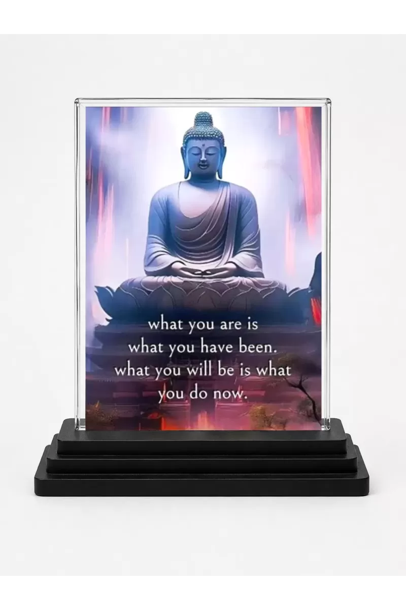Gautama Buddha Acrylic Car Dashboard Showpiece | Double-Sided Gautama Buddha Photo Stand | 3 X 4 Inch Photo | Transparent Acrylic Frame With Black Base | Car Dashboard, Office & Table Decor (F71244)
