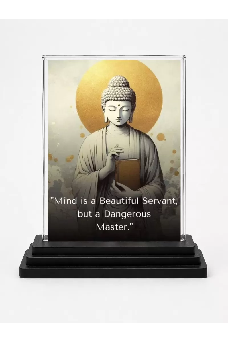Gautama Buddha Acrylic Car Dashboard Showpiece | Double-Sided Gautama Buddha Photo Stand | 3 X 4 Inch Photo | Transparent Acrylic Frame With Black Base | Car Dashboard, Office & Table Decor (F71245)