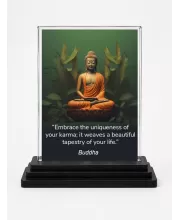 Gautama Buddha Acrylic Car Dashboard Showpiece | Double-Sided Gautama Buddha Photo Stand | 3 X 4 Inch Photo | Transparent Acrylic Frame With Black Base | Car Dashboard, Office & Table Decor (F71249)