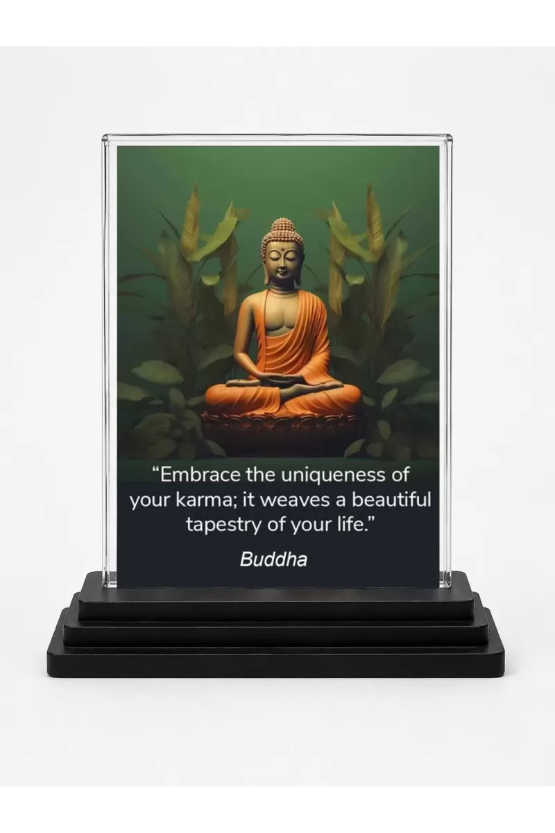 Gautama Buddha Acrylic Car Dashboard Showpiece | Double-Sided Gautama Buddha Photo Stand | 3 X 4 Inch Photo | Transparent Acrylic Frame With Black Base | Car Dashboard, Office & Table Decor (F71249)