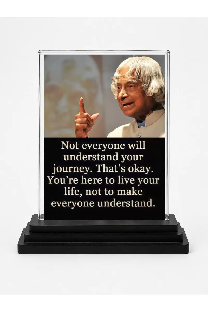 Abdul Kalam Acrylic Car Dashboard Showpiece | Double-Sided Abdul Kalam Photo Stand | 3 X 4 Inch Photo | Transparent Acrylic Frame With Black Base | Car Dashboard, Office & Table Decor (F71251)