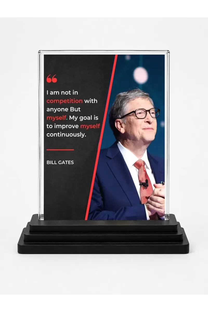 Bill Gates Acrylic Car Dashboard Showpiece | Double-Sided Bill Gates Photo Stand | 3 X 4 Inch Photo | Transparent Acrylic Frame With Black Base | Car Dashboard, Office & Table Decor (F71252)