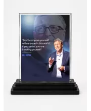 Bill Gates Acrylic Car Dashboard Showpiece | Double-Sided Bill Gates Photo Stand | 3 X 4 Inch Photo | Transparent Acrylic Frame With Black Base | Car Dashboard, Office & Table Decor (F71253)