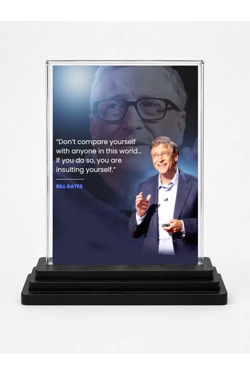 Bill Gates Acrylic Car Dashboard Showpiece | Double-Sided Bill Gates Photo Stand | 3 X 4 Inch Photo | Transparent Acrylic Frame With Black Base | Car Dashboard, Office & Table Decor (F71253)