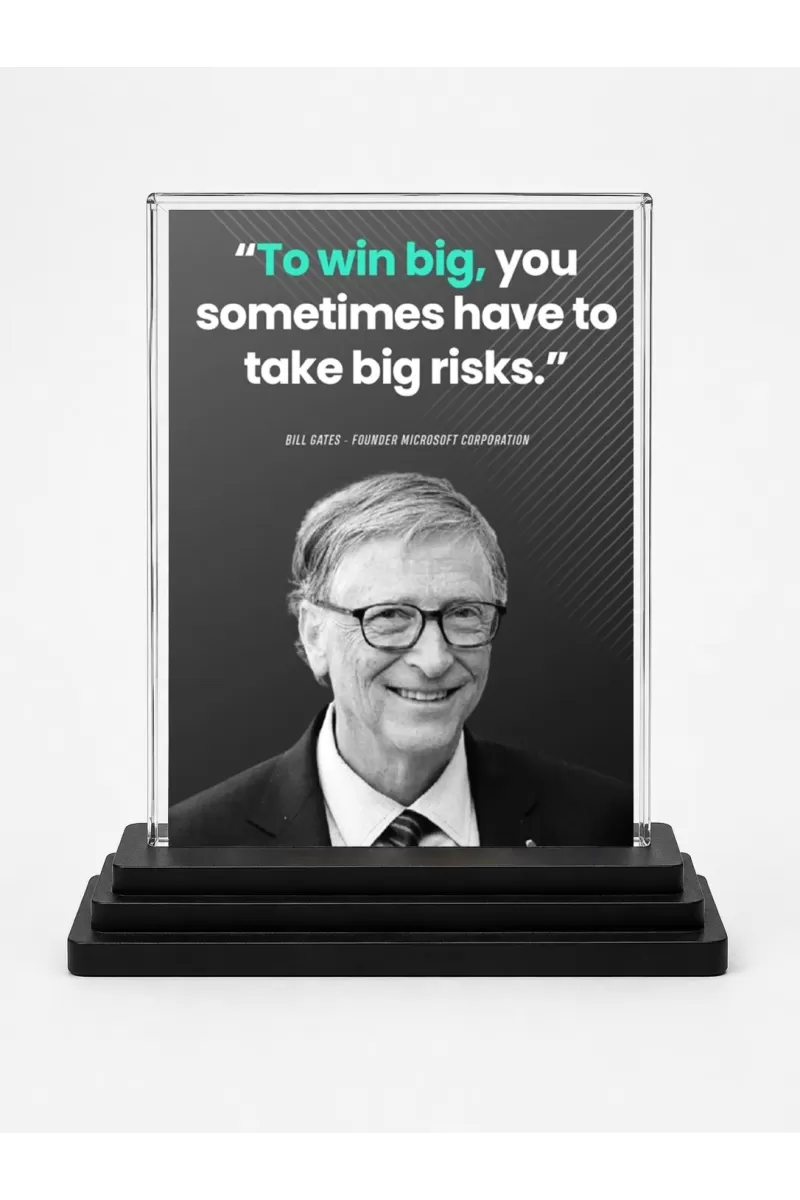 Bill Gates Acrylic Car Dashboard Showpiece | Double-Sided Bill Gates Photo Stand | 3 X 4 Inch Photo | Transparent Acrylic Frame With Black Base | Car Dashboard, Office & Table Decor (F71254)