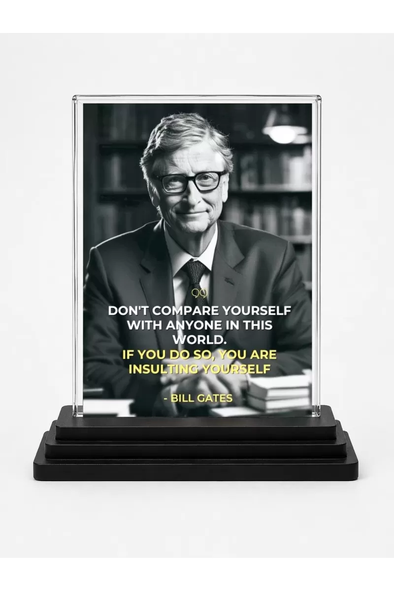 Bill Gates Acrylic Car Dashboard Showpiece | Double-Sided Bill Gates Photo Stand | 3 X 4 Inch Photo | Transparent Acrylic Frame With Black Base | Car Dashboard, Office & Table Decor (F71255)