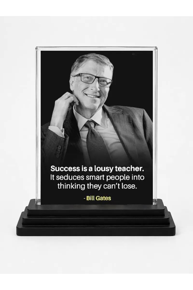 Bill Gates Acrylic Car Dashboard Showpiece | Double-Sided Bill Gates Photo Stand | 3 X 4 Inch Photo | Transparent Acrylic Frame With Black Base | Car Dashboard, Office & Table Decor (F71256)