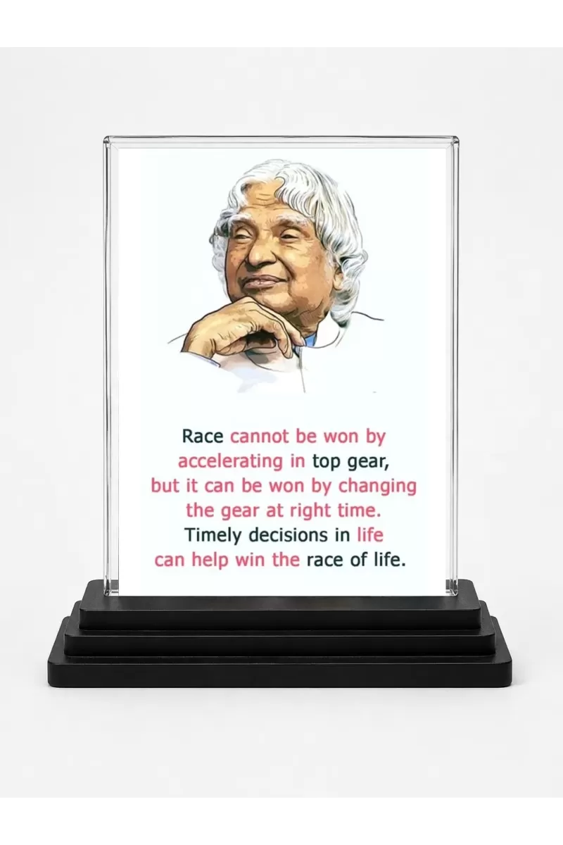 Abdul Kalam Acrylic Car Dashboard Showpiece | Double-Sided Abdul Kalam Photo Stand | 3 X 4 Inch Photo | Transparent Acrylic Frame With Black Base | Car Dashboard, Office & Table Decor (F71258)