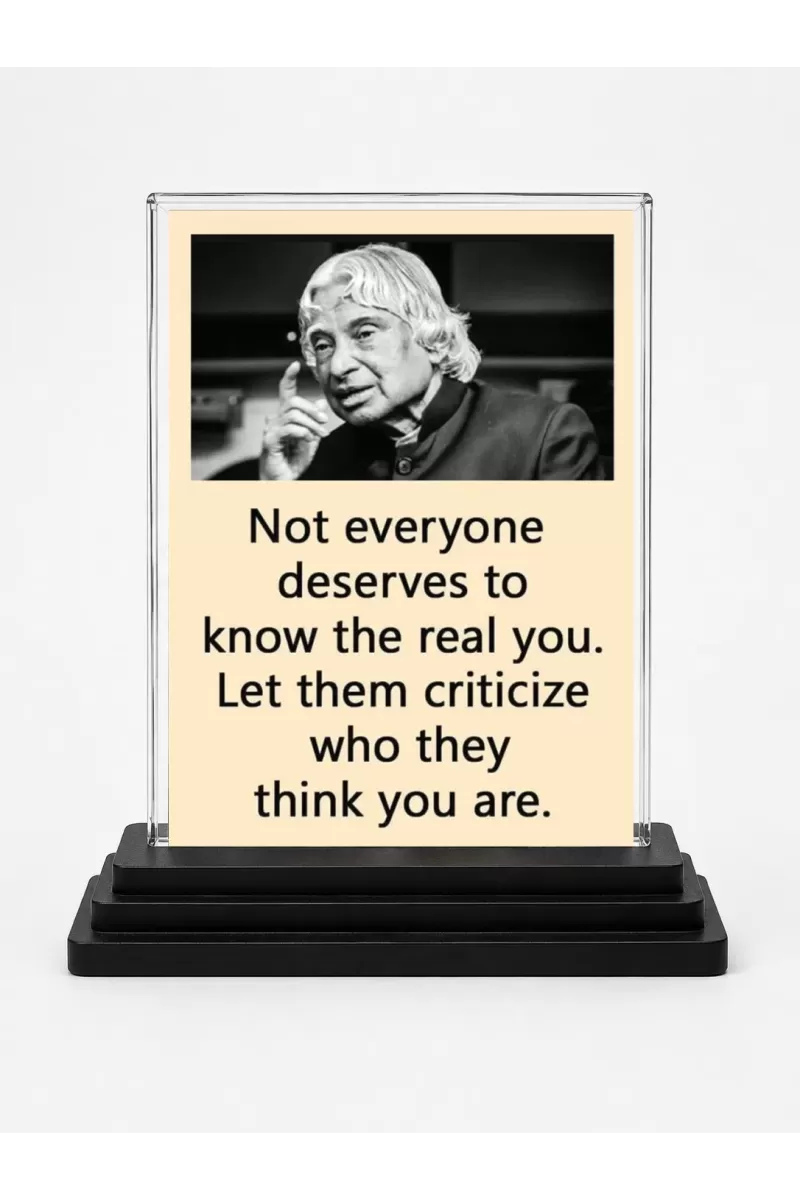 Abdul Kalam Acrylic Car Dashboard Showpiece | Double-Sided Abdul Kalam Photo Stand | 3 X 4 Inch Photo | Transparent Acrylic Frame With Black Base | Car Dashboard, Office & Table Decor (F71259)