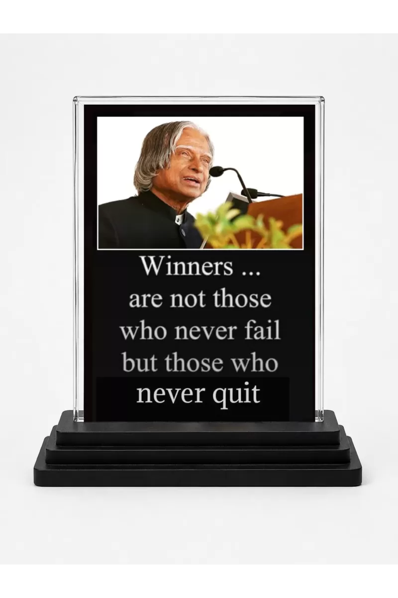 Abdul Kalam Acrylic Car Dashboard Showpiece | Double-Sided Abdul Kalam Photo Stand | 3 X 4 Inch Photo | Transparent Acrylic Frame With Black Base | Car Dashboard, Office & Table Decor (F71261)