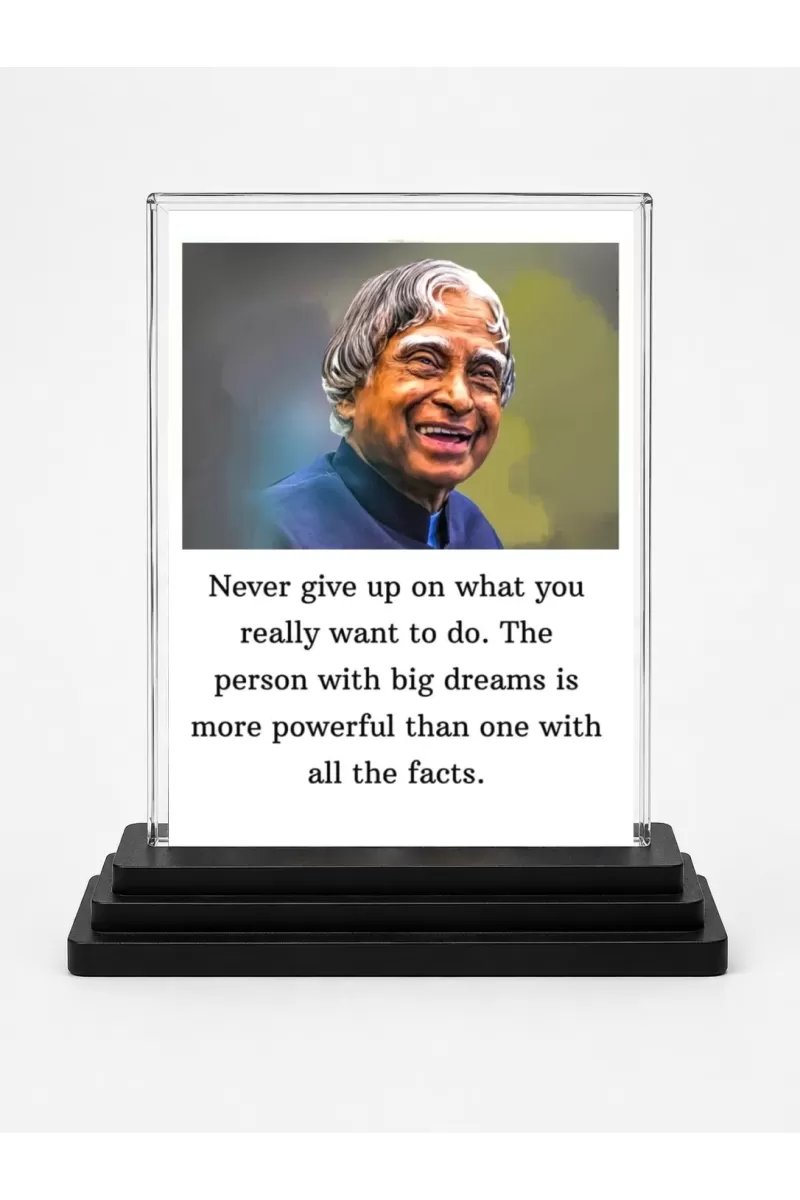 Abdul Kalam Acrylic Car Dashboard Showpiece | Double-Sided Abdul Kalam Photo Stand | 3 X 4 Inch Photo | Transparent Acrylic Frame With Black Base | Car Dashboard, Office & Table Decor (F71263)