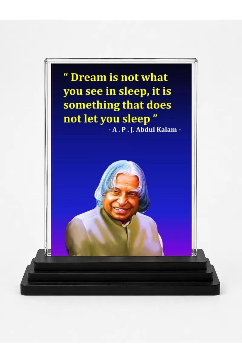 A. P. J. Abdul Kalam Acrylic Car Dashboard Showpiece | Double-Sided A. P. J. Abdul Kalam Photo Stand | 3 X 4 Inch Photo | Transparent Acrylic Frame With Black Base | Car Dashboard, Office & Table Decor (F71264)