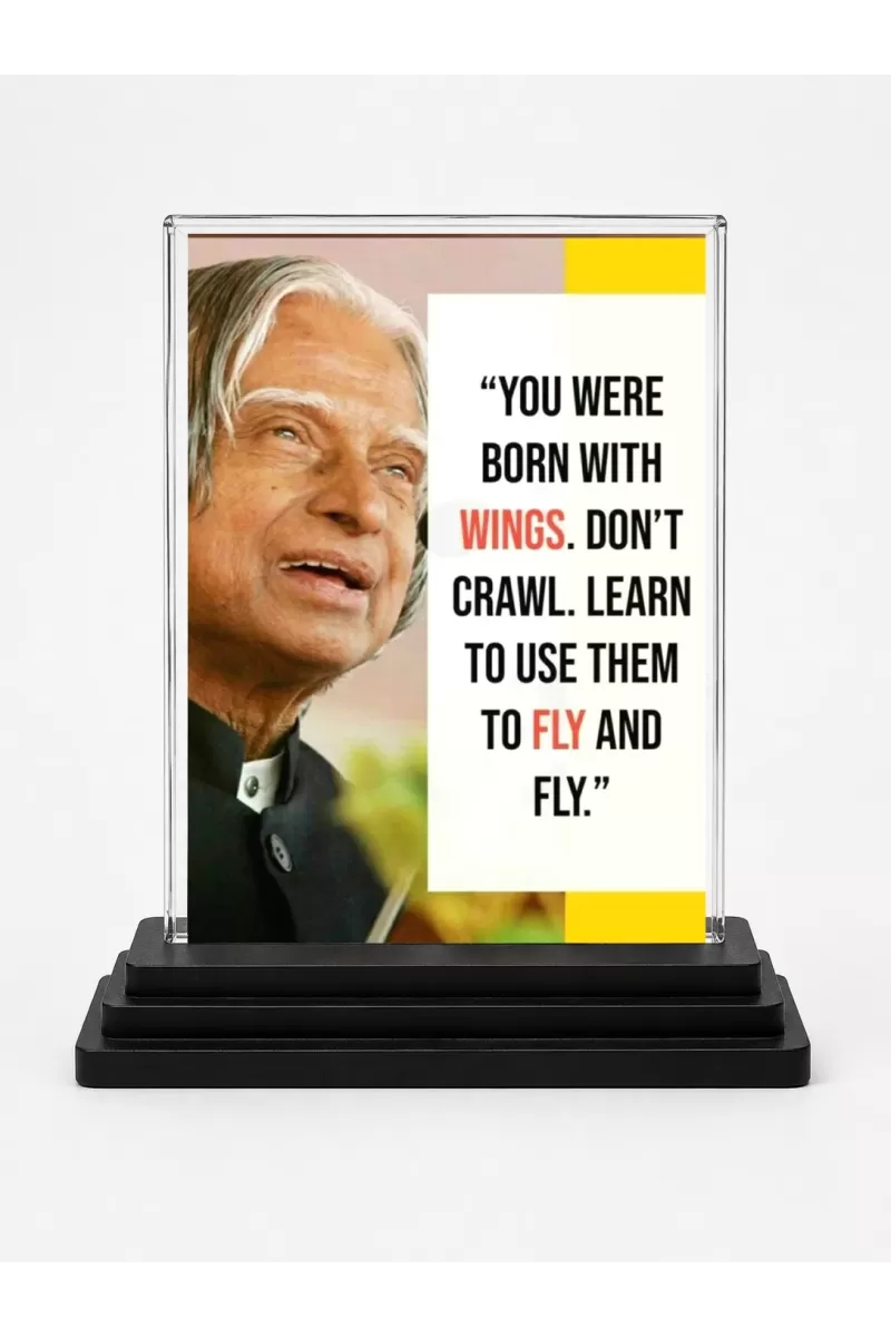 Abdul Kalam Acrylic Car Dashboard Showpiece | Double-Sided Abdul Kalam Photo Stand | 3 X 4 Inch Photo | Transparent Acrylic Frame With Black Base | Car Dashboard, Office & Table Decor (F71265)
