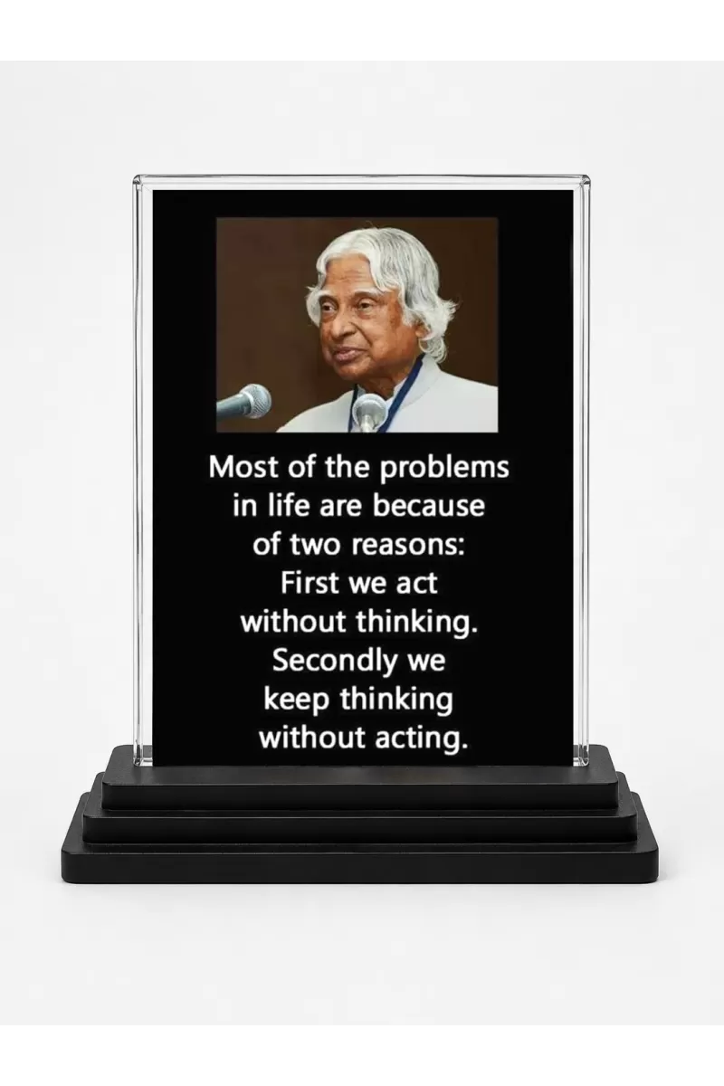 Abdul Kalam Acrylic Car Dashboard Showpiece | Double-Sided Abdul Kalam Photo Stand | 3 X 4 Inch Photo | Transparent Acrylic Frame With Black Base | Car Dashboard, Office & Table Decor (F71266)