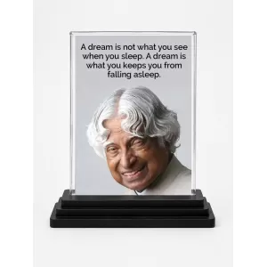 Abdul Kalam Acrylic Car Dashboard Showpiece | Double-Sided Abdul Kalam Photo Stand | 3 X 4 Inch Photo | Transparent Acrylic Frame With Black Base | Car Dashboard, Office & Table Decor (F71268)