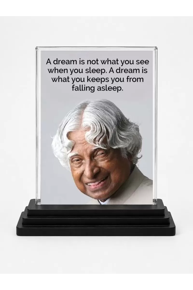 Abdul Kalam Acrylic Car Dashboard Showpiece | Double-Sided Abdul Kalam Photo Stand | 3 X 4 Inch Photo | Transparent Acrylic Frame With Black Base | Car Dashboard, Office & Table Decor (F71268)