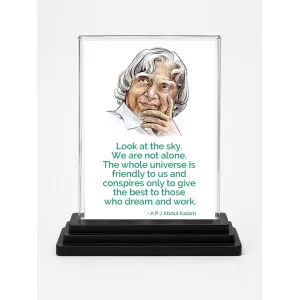 A P J Abdul Kalam Acrylic Car Dashboard Showpiece | Double-Sided A P J Abdul Kalam Photo Stand | 3 X 4 Inch Photo | Transparent Acrylic Frame With Black Base | Car Dashboard, Office & Table Decor (F71270)