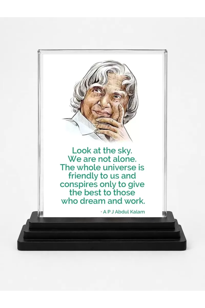 A P J Abdul Kalam Acrylic Car Dashboard Showpiece | Double-Sided A P J Abdul Kalam Photo Stand | 3 X 4 Inch Photo | Transparent Acrylic Frame With Black Base | Car Dashboard, Office & Table Decor (F71270)