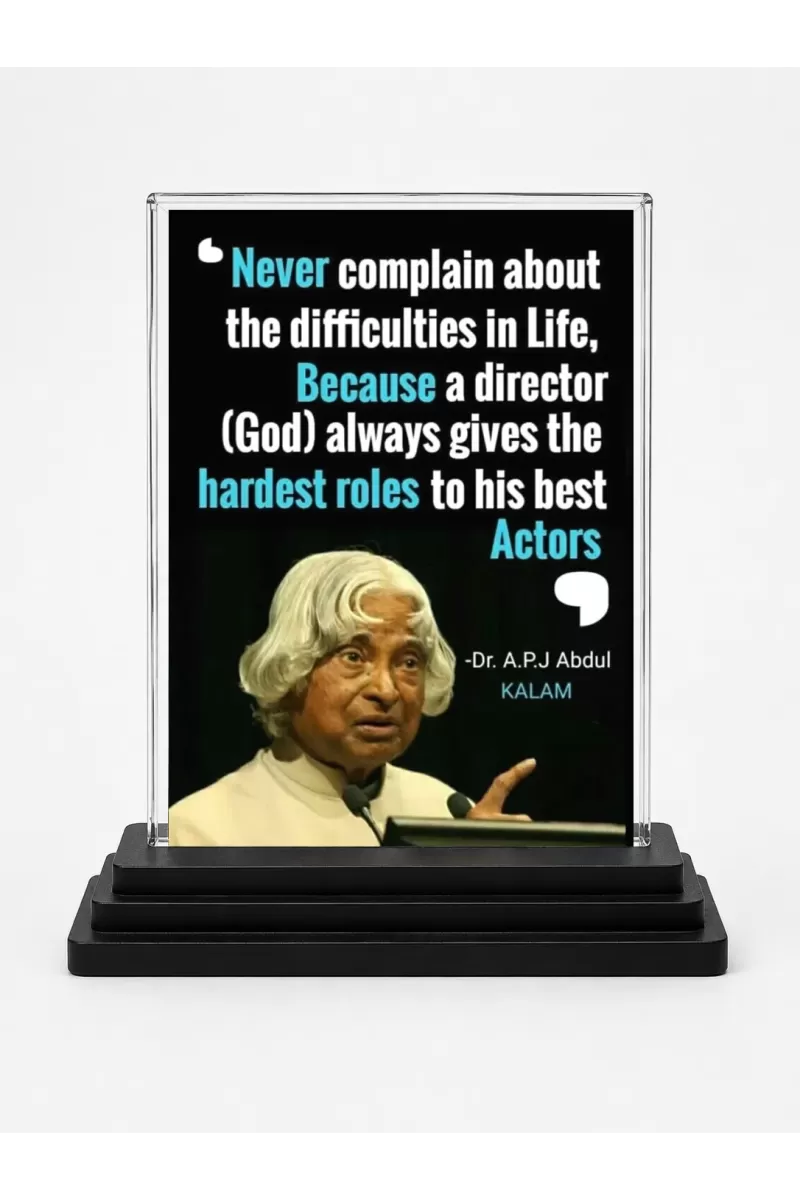 A.P.J. Abdul Kalam Acrylic Car Dashboard Showpiece | Double-Sided A.P.J. Abdul Kalam Photo Stand | 3 X 4 Inch Photo | Transparent Acrylic Frame With Black Base | Car Dashboard, Office & Table Decor (F71271)