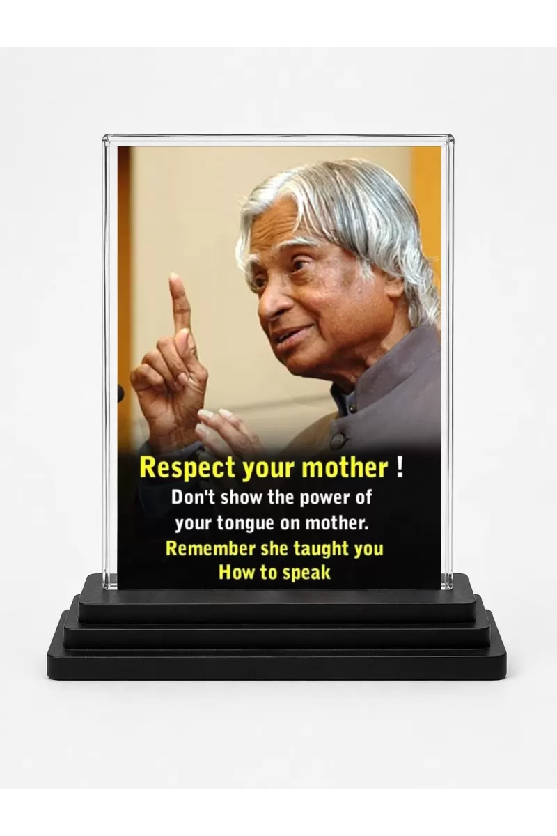 Abdul Kalam Acrylic Car Dashboard Showpiece | Double-Sided Abdul Kalam Photo Stand | 3 X 4 Inch Photo | Transparent Acrylic Frame With Black Base | Car Dashboard, Office & Table Decor (F71272)